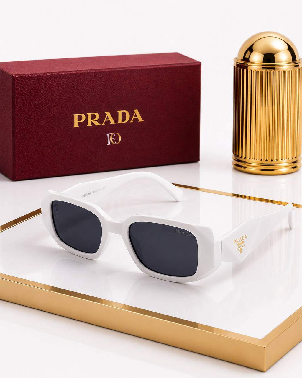 Prada Modern Dikdörtgen Güneş Gözlüğü (Beyaz)  - 1