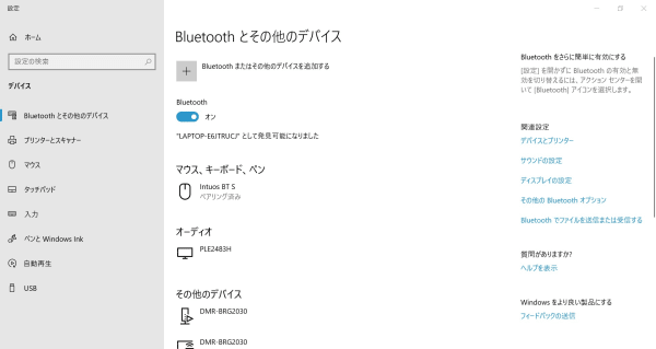 「設定」→「デバイス」→「Bluetoothとその他のデバイス」ではイヤホンが認識されていない