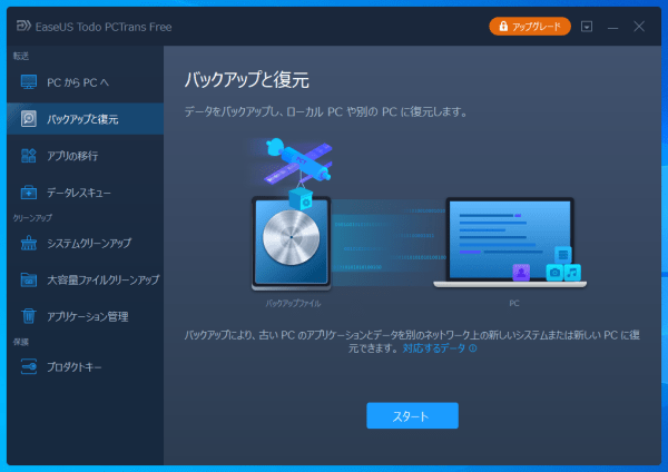 バックアップと復元 トップ画面