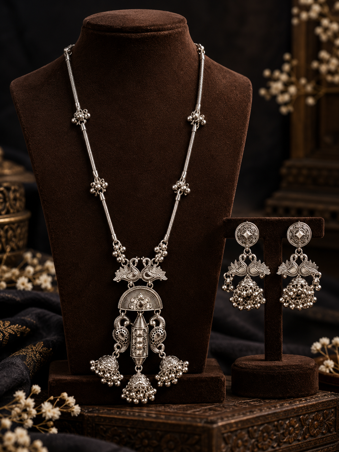 Oxidized Swaan Long Chokar Set