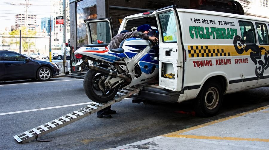 Cycle Therapy tow van loading a motorcycle