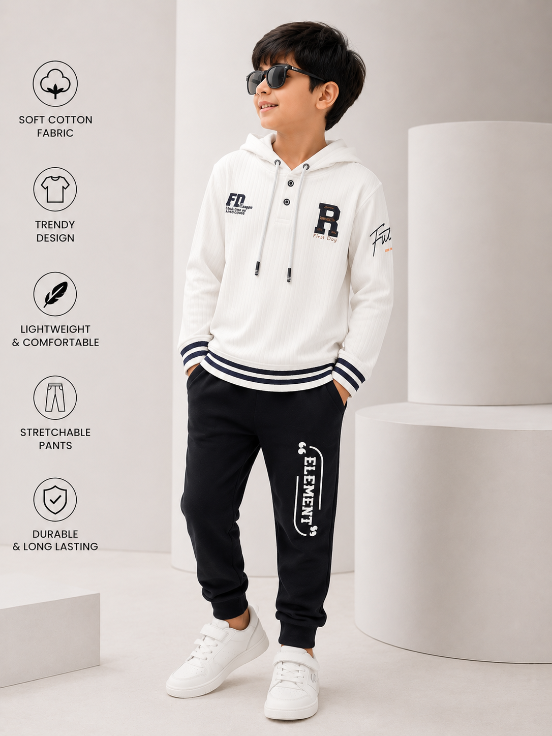 View another image of First Day Boys Full-Sleeve Hooded T-Shirt & Pant Set