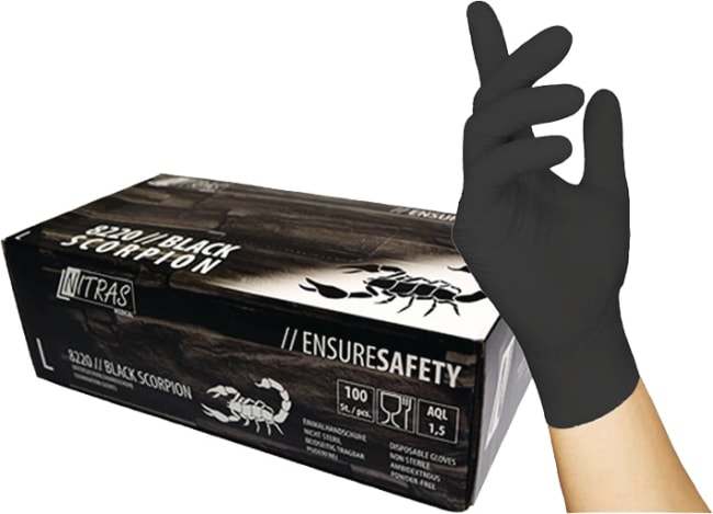 Engangshansker XL sort (100 stk)