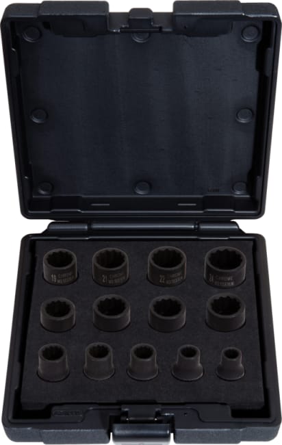 Pipenøkkelsett 1/2" kort 12kant 13 deler