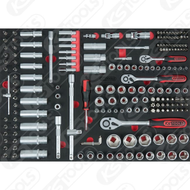 Skrallesett  1/4"  3/8"  1/2" 195 deler