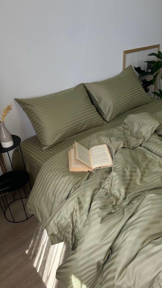 Страйп сатин — Оливка — фото 4