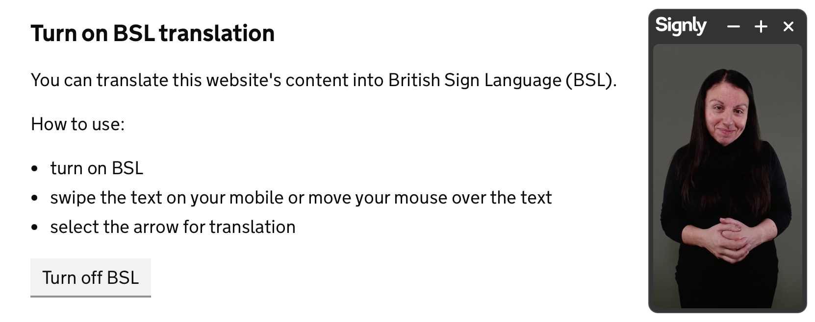 Example of BSL interpreter in new theory test booking service