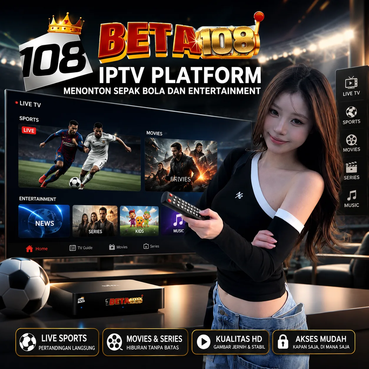 BETA108 IPTV Platform Menonton Sepak Bola dan Entertainment
