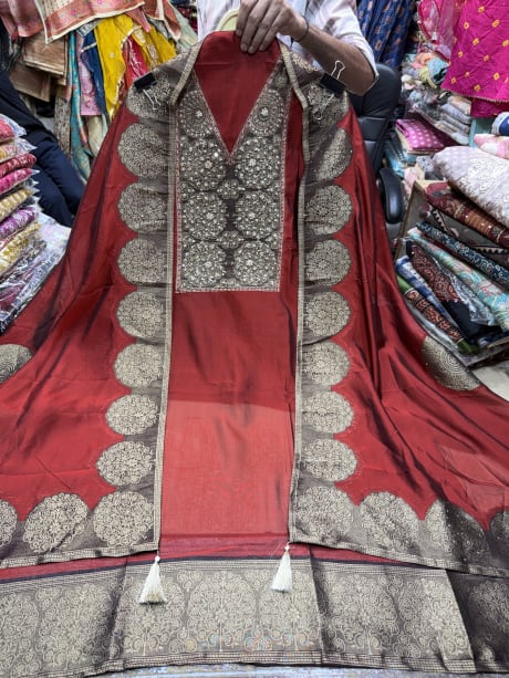 Rust Kanjivaram Silk with Banarsi weaving