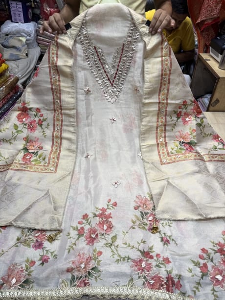 Shimmer Silk Digital Print with Gotta Patti Work