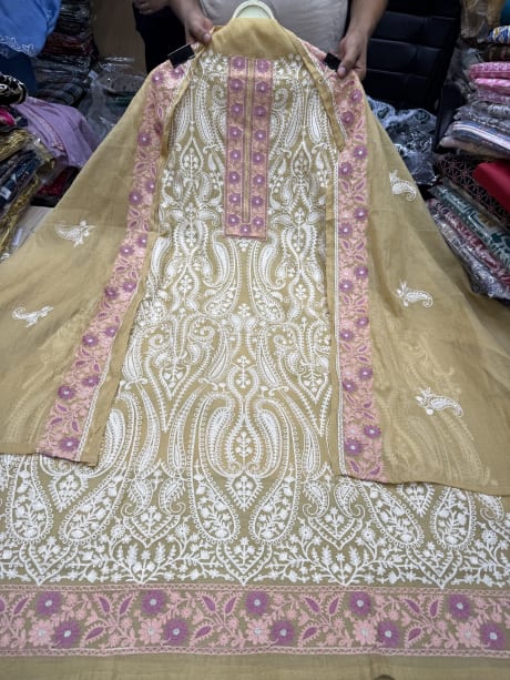 Mul Chanderi Cotton with jaal aari work