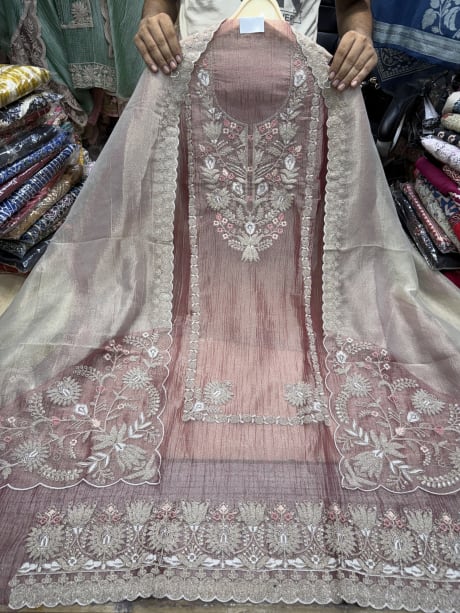 Shimmer Crush Tissue Silk with Badla Work