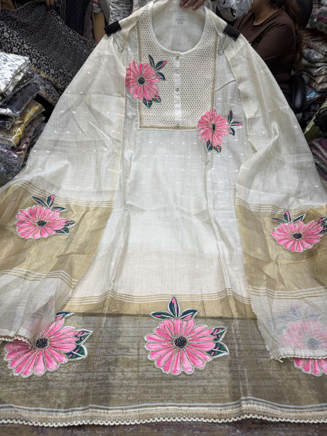 Jamdani Cotton Pakistani lace and flower design