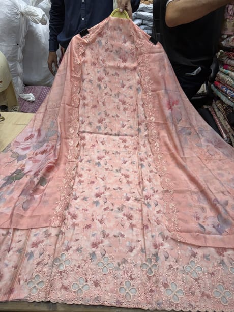 Muslin Cotton with cutwork on ghera