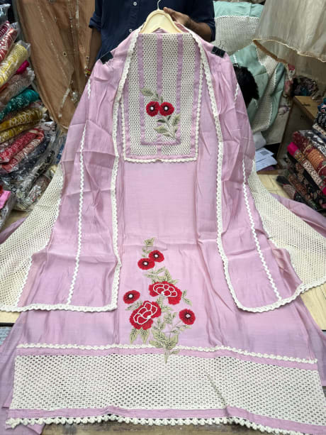 Pakistani lace Mul Chanderi Cotton