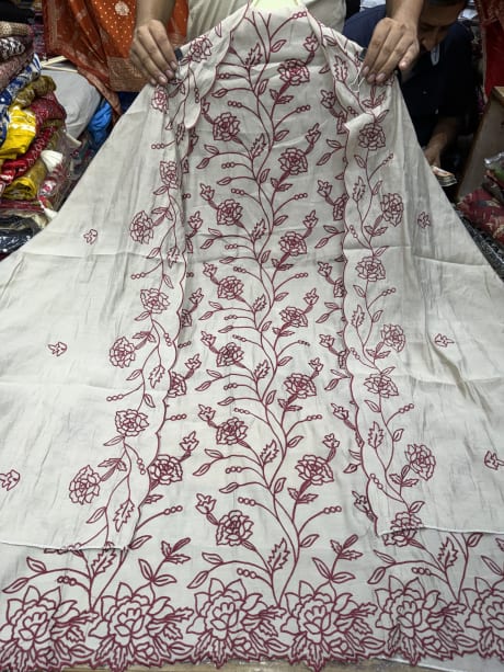 Mul Chanderi Cotton with Chawal Takka Embroidery
