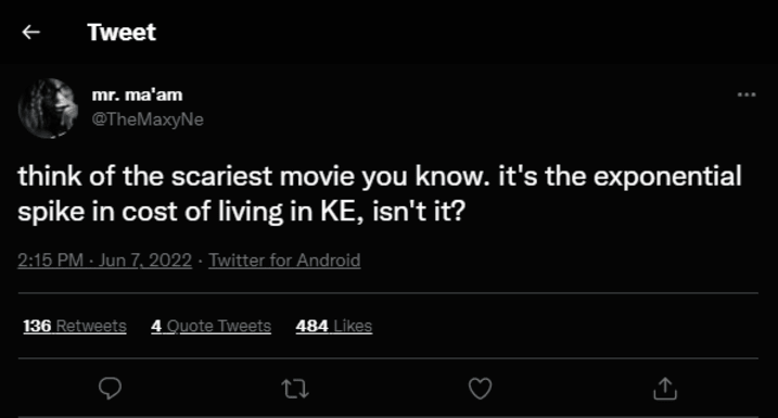 think of the scariest movie you know. it's the exponential spike in cost of living in KE, isn't it?