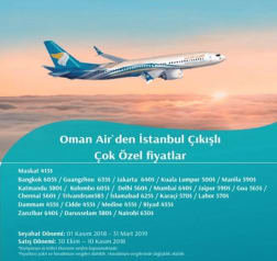 Oman Air ile İstanbul Kalkışlı Uçuşlarda 415 USD'den Başlayan İndirimli Fiyatlarla Uçma Fırsatını Kaçırma!