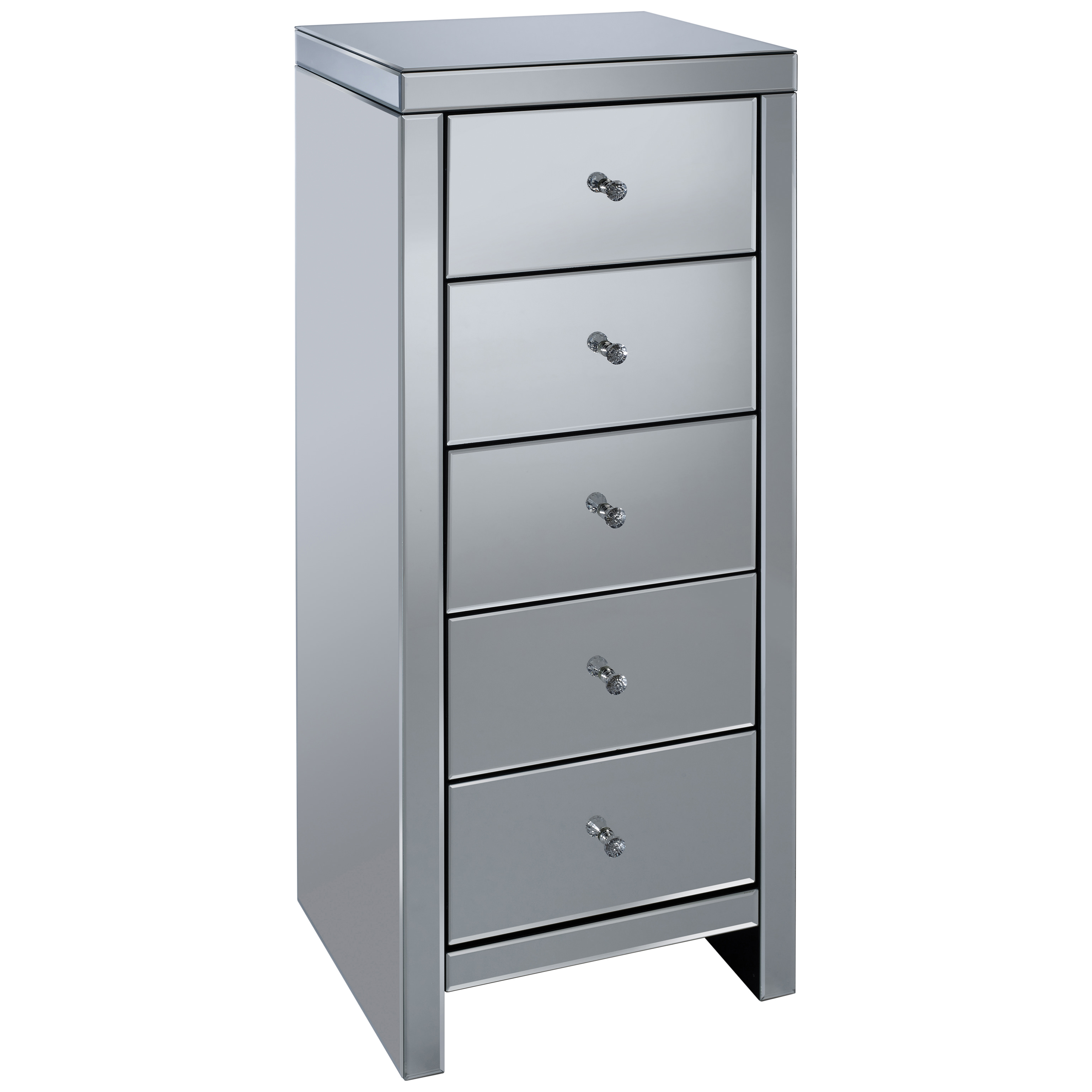 Details About Mirrored Bedroom Tall Narrow Chest Of 5 Drawers