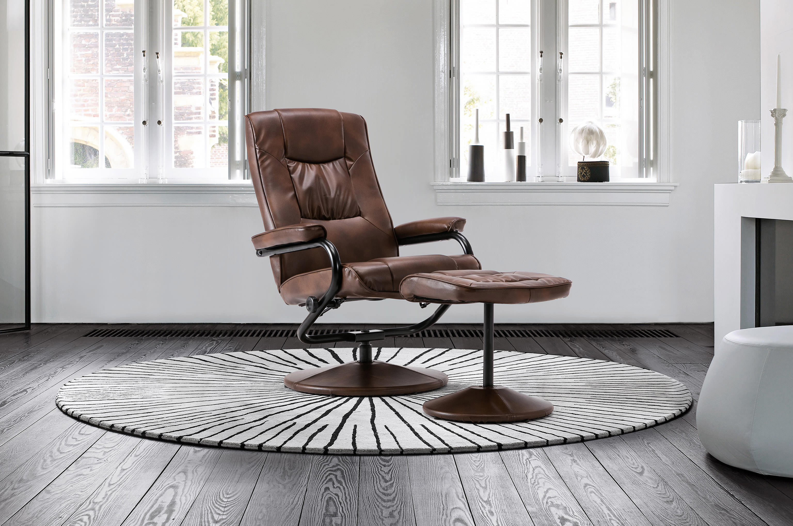 leather recliner swivel chair with matching footstool the mars