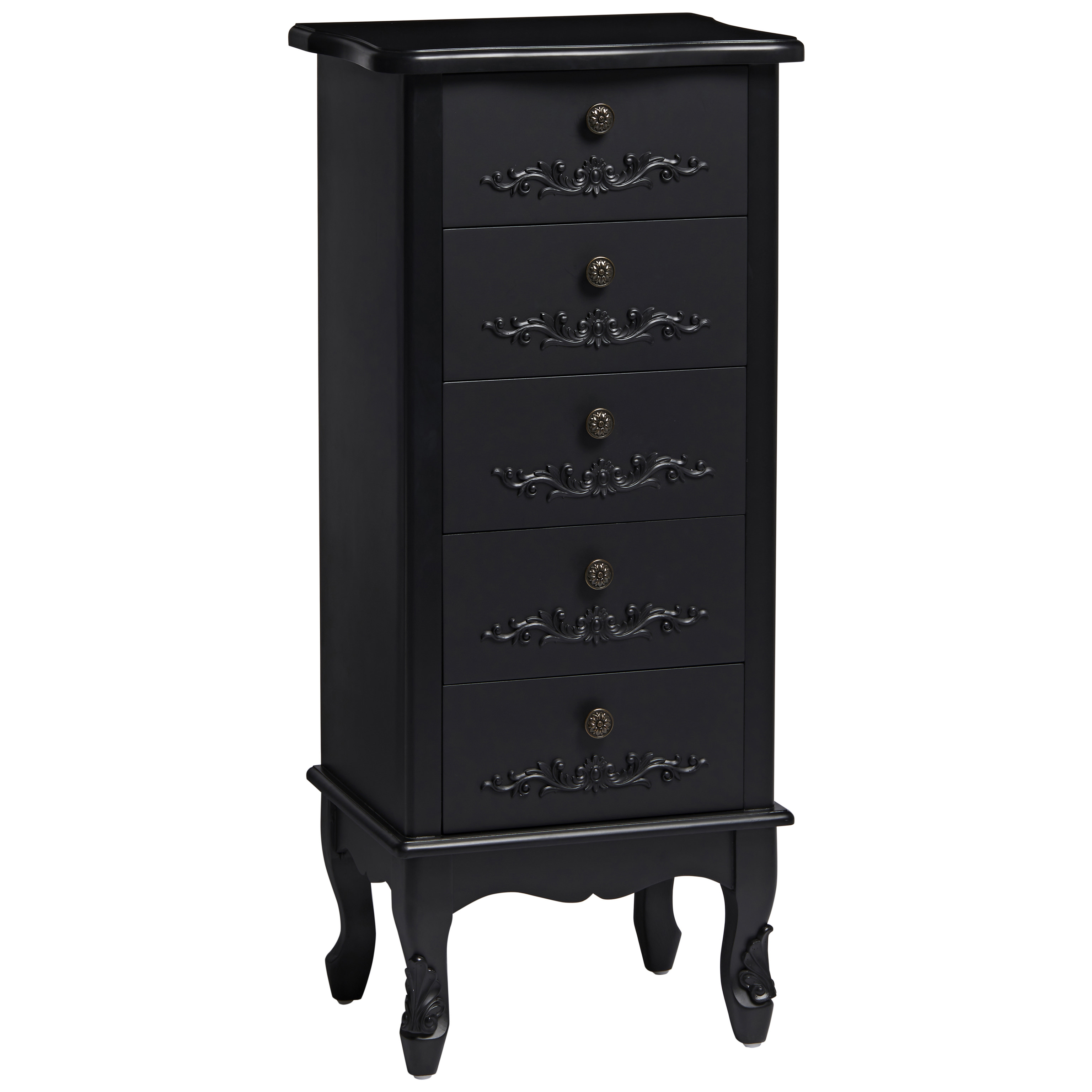 Shabby Chic French Bedroom Tall Narrow Chest Of 5 Drawers Black
