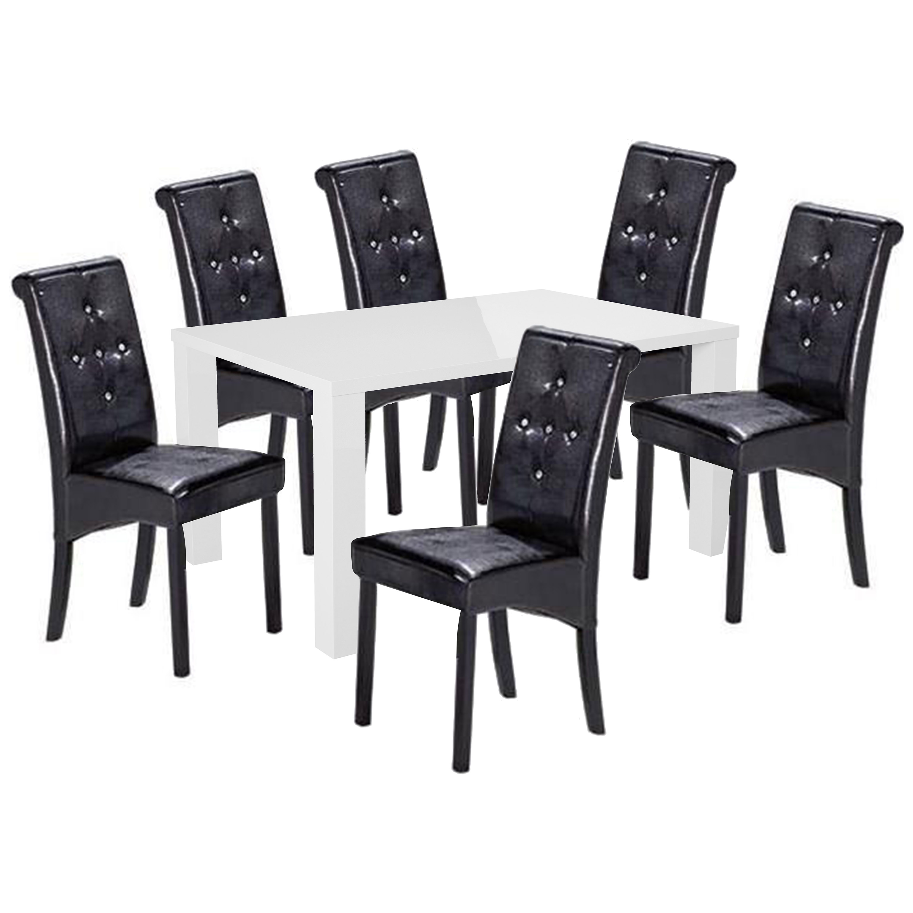 High Gloss Finish Rectangle Dining Table and Chair Set with 6 Faux