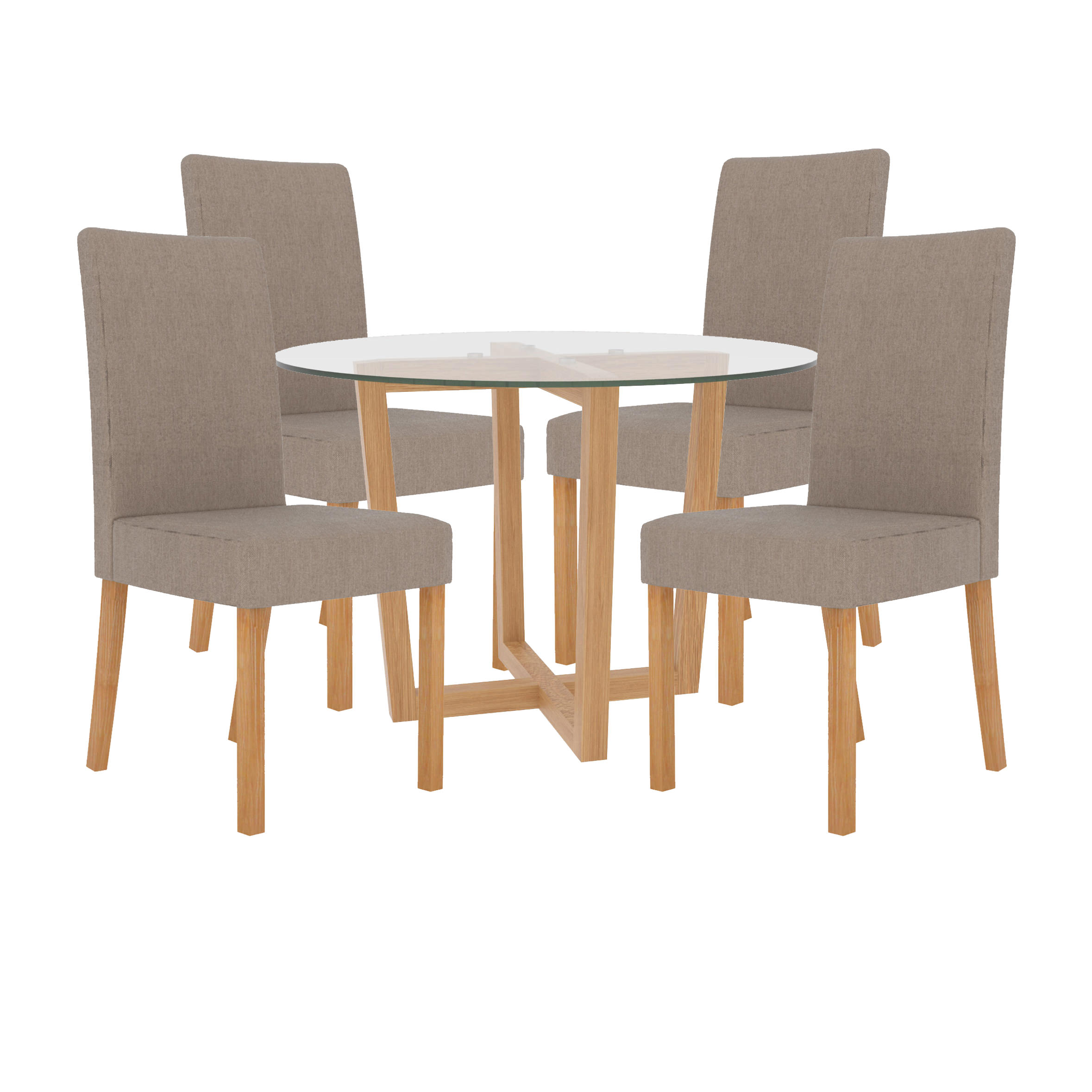 details about oak  glass round dining table and chair set with 4 seats   charcoal beige