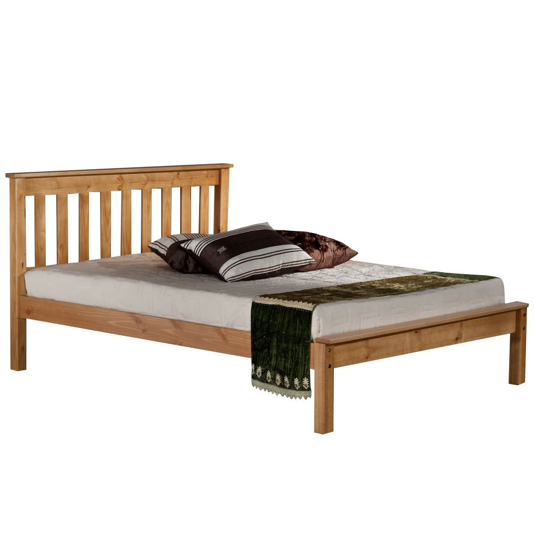 Antique Pine Bed Frame Bedstead Single Small Double Kingsize 3ft Description Antique Finish Pine Bed Frame With A High Headboard Low Foot End And Slatted Base This Shaker Style Bedstead Has An