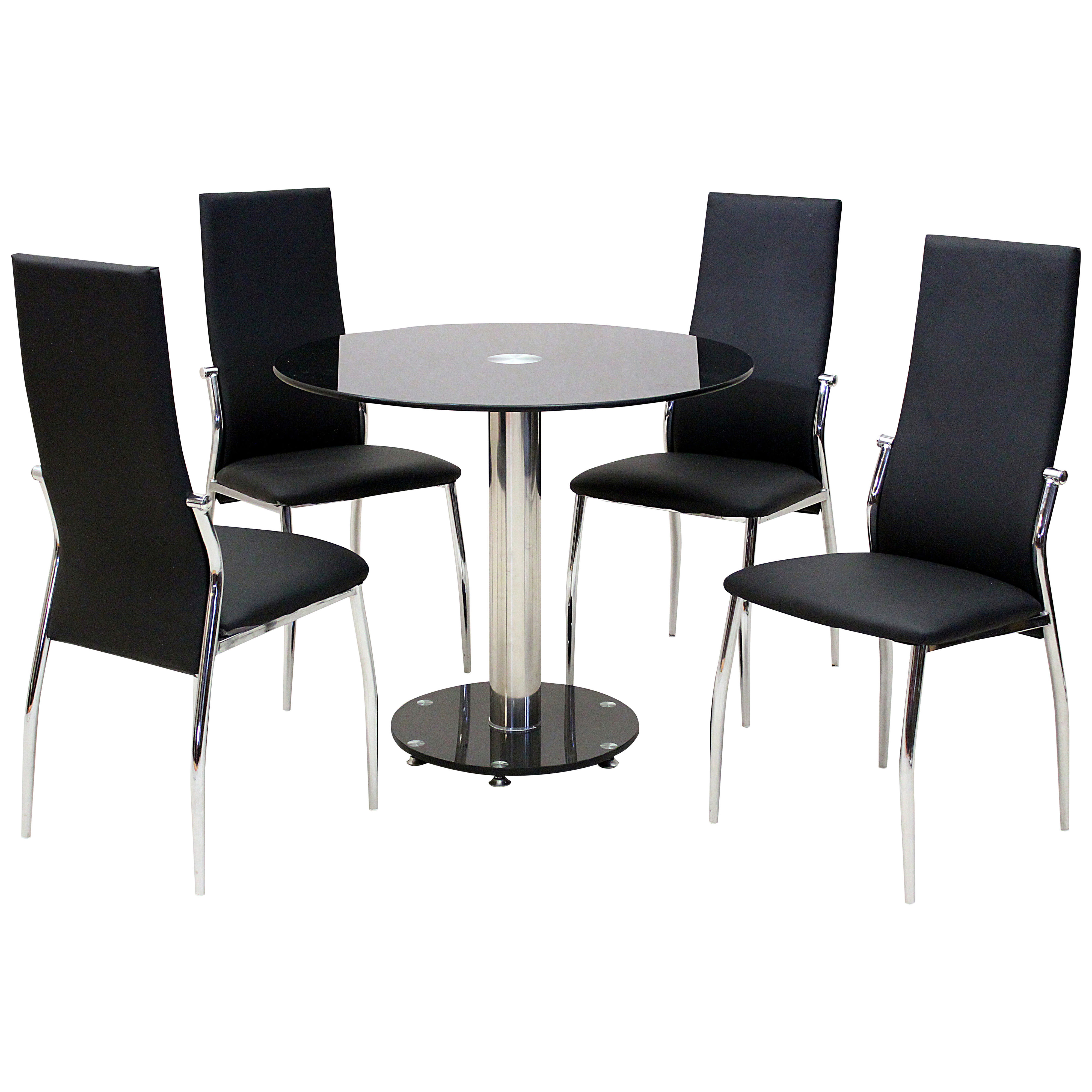 Chrome Glass Round Dining Table And Chair Set With 4 Seats Black Chrome Amp Glass Round Dining Table And Chair