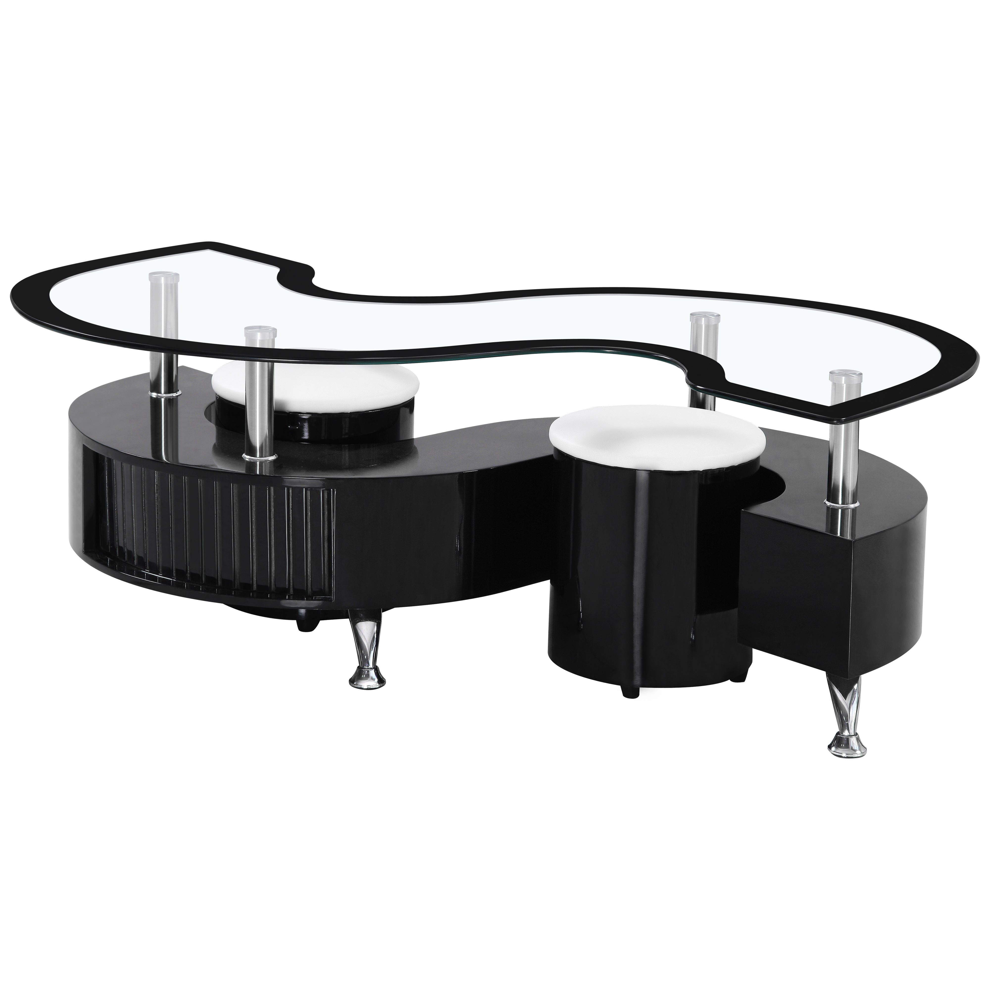 High Gloss Finish Glass Coffee Table With Storage Stools Black High Gloss Finish Glass Coffee Table With Storage