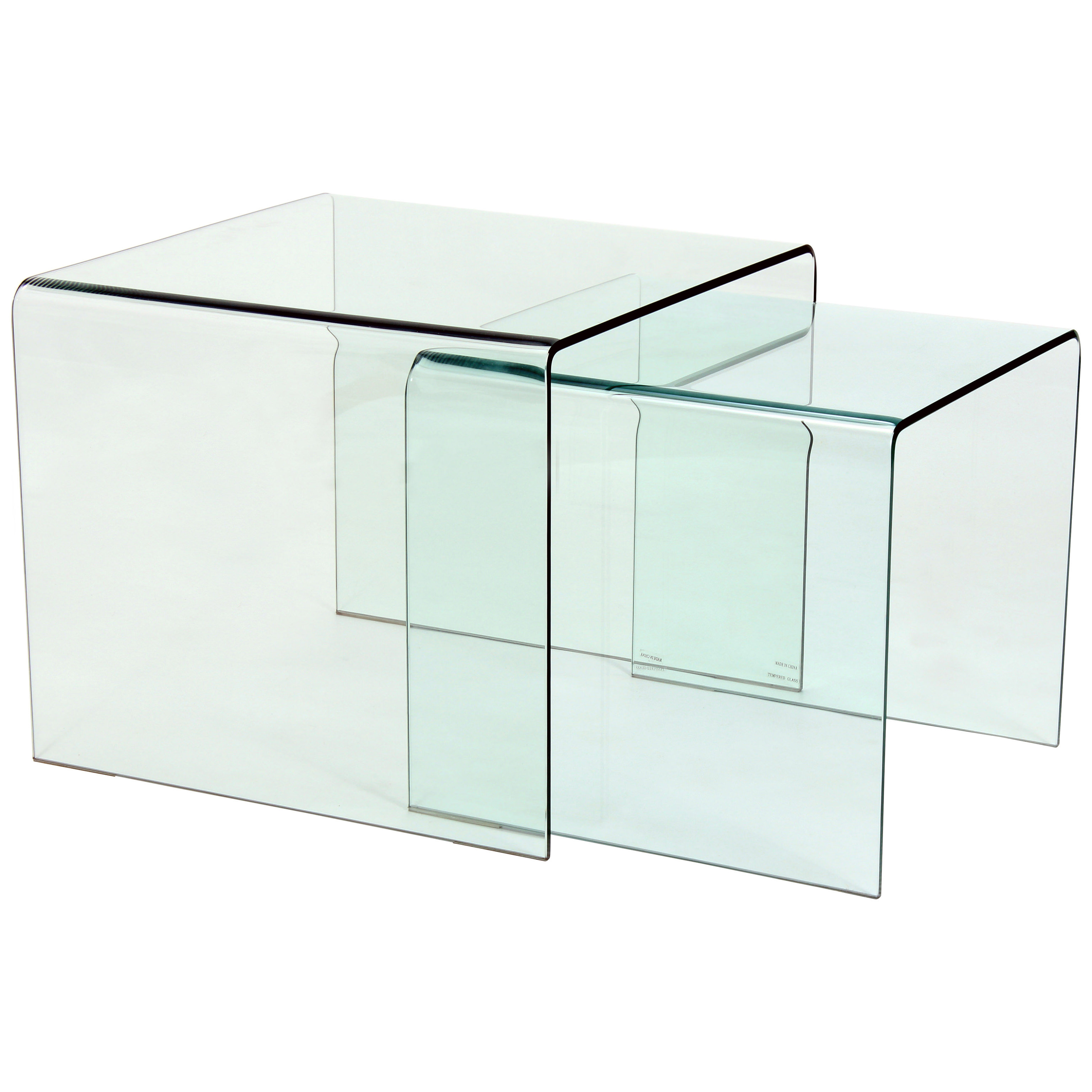 Details About Tempered Bent Glass Nest Of 2 Piece Coffee End Lamp Side Table Set Clear Black