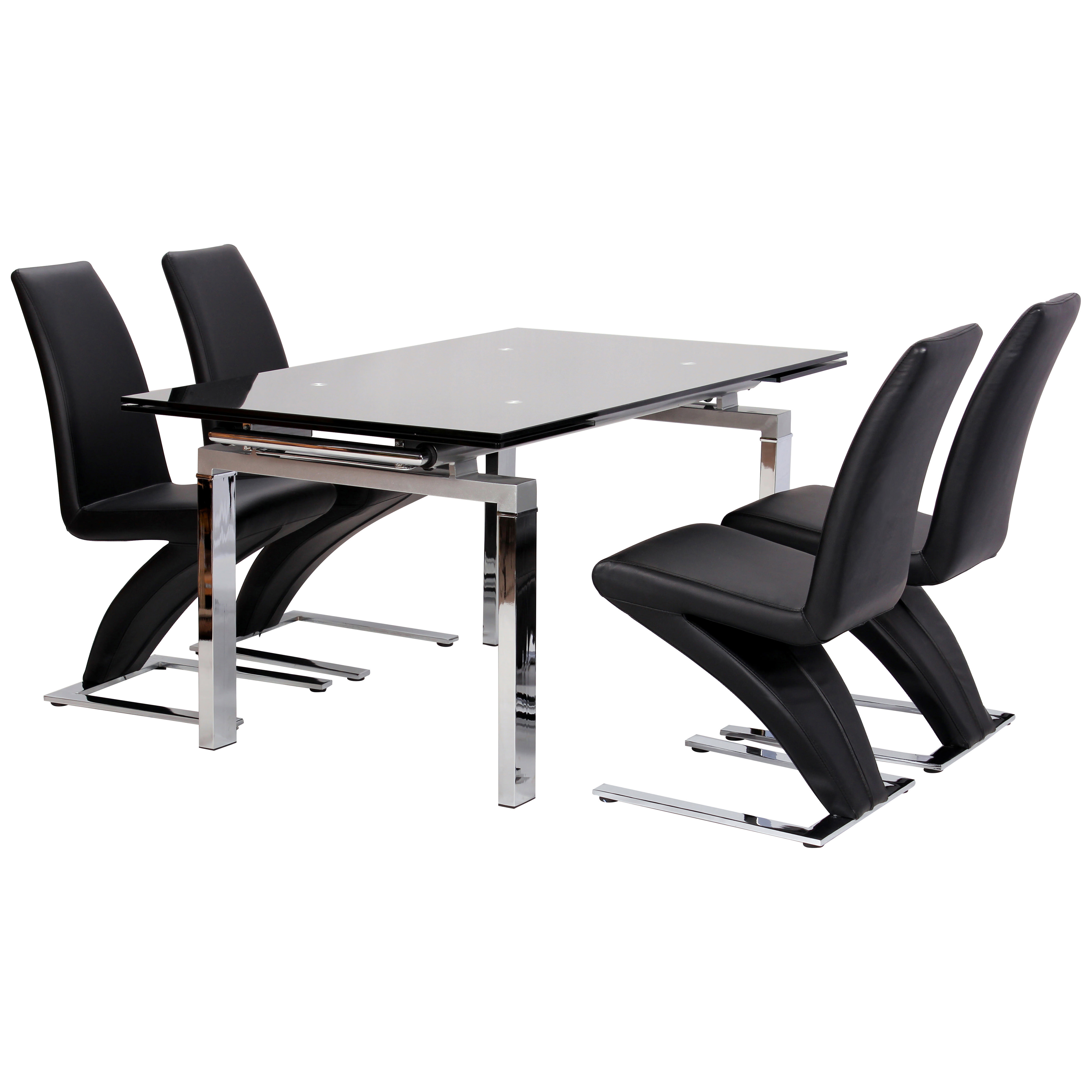 Details About Chrome Glass Extending Dining Table And Chair Set With 4 Leather Seats
