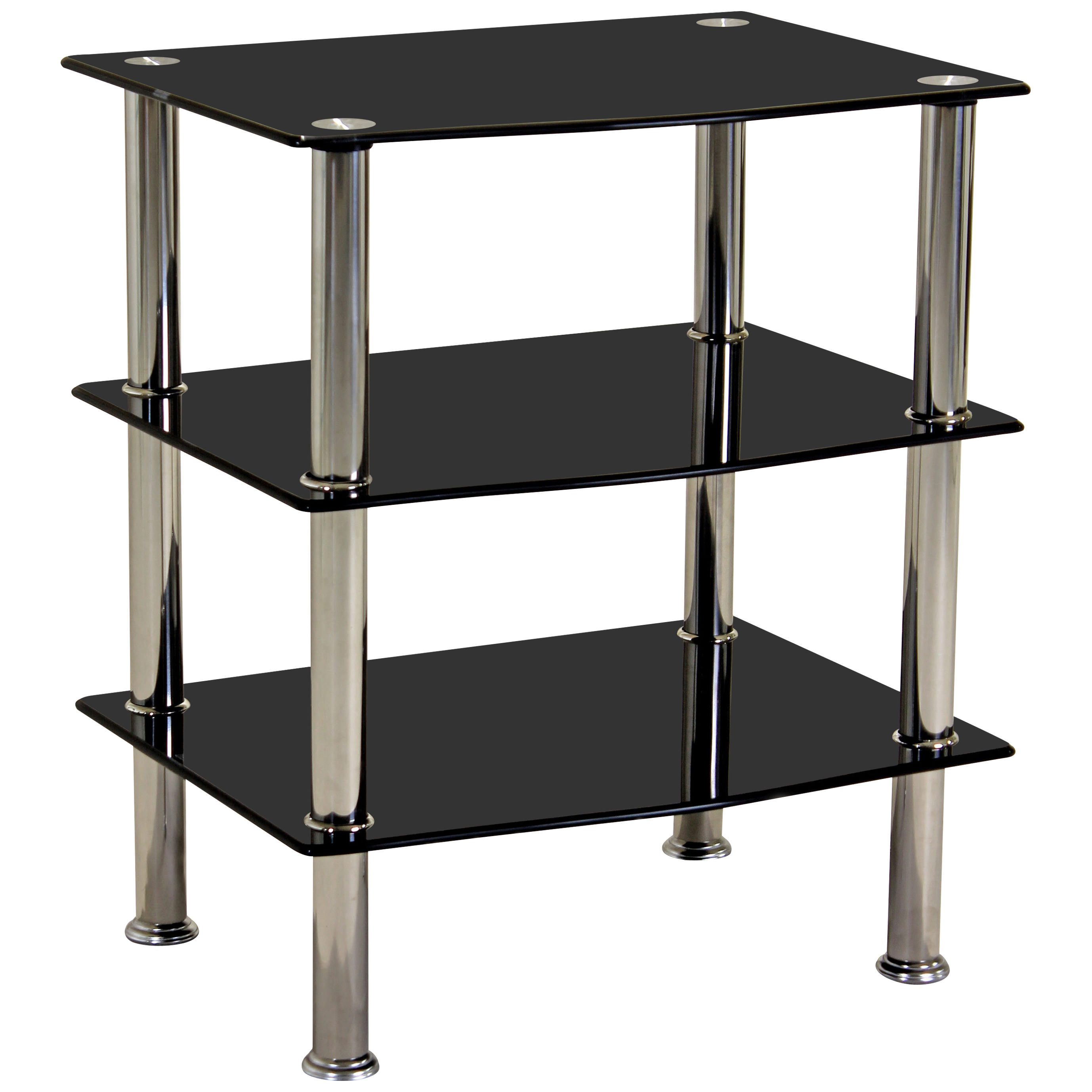 Chrome & Glass Media Entertainment TV Stand Hifi Shelving Unit Black