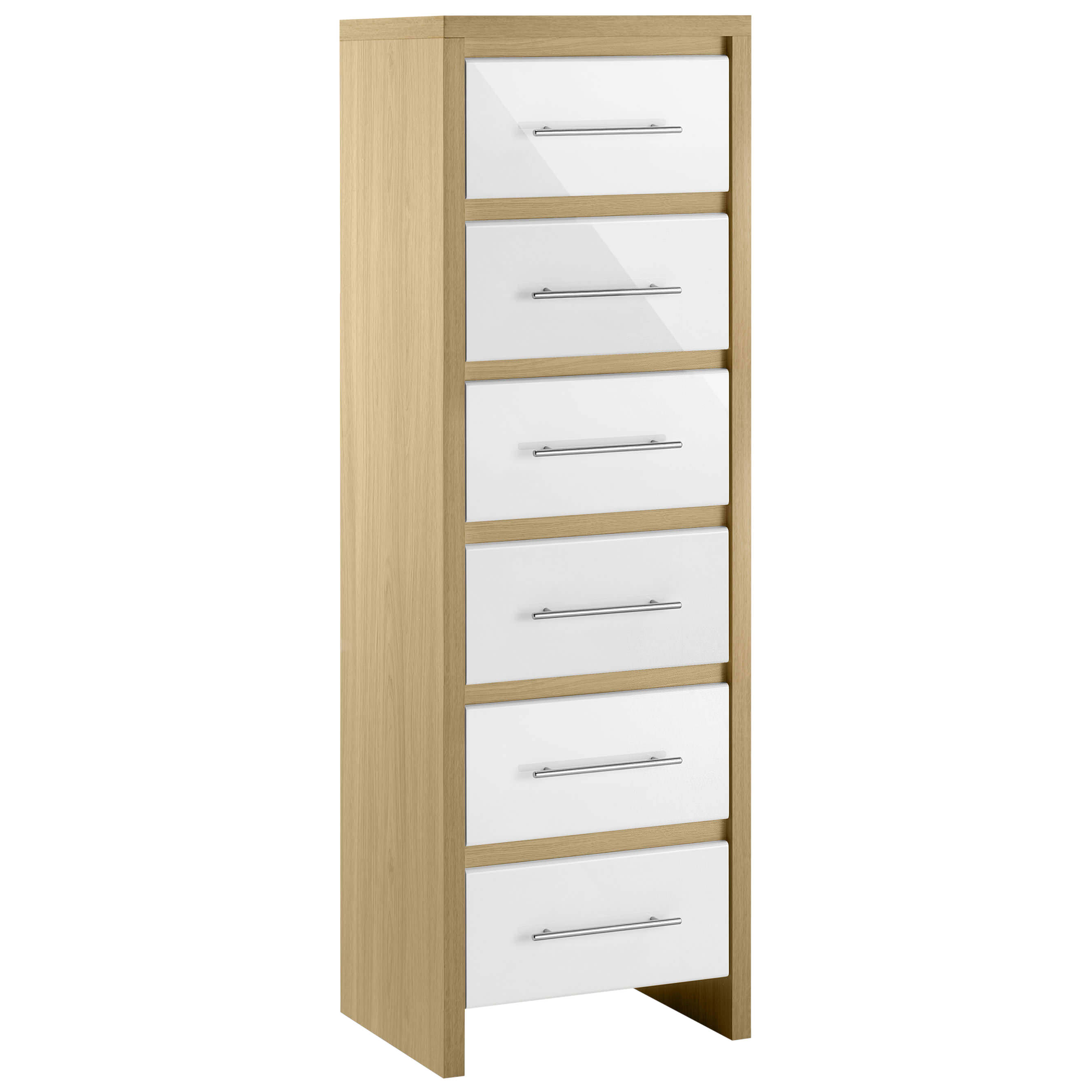 Oak High Gloss White Bedroom Tall Narrow Chest Of 6 Drawers Ebay