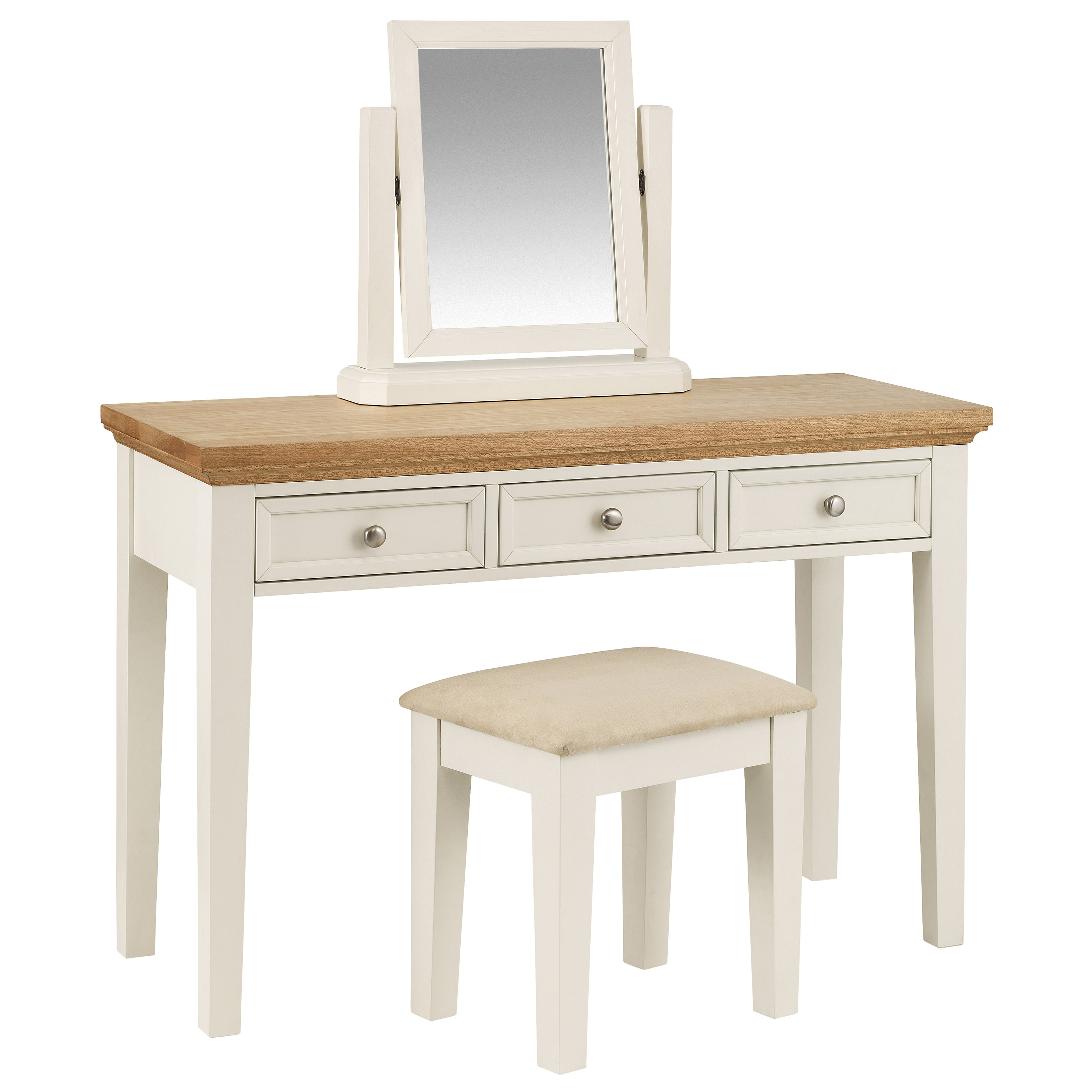 Stone White Finish Oak 3 Drawer Dressing Table Desk Stool With Stone White Finish Amp Oak 3 Drawer Dressing