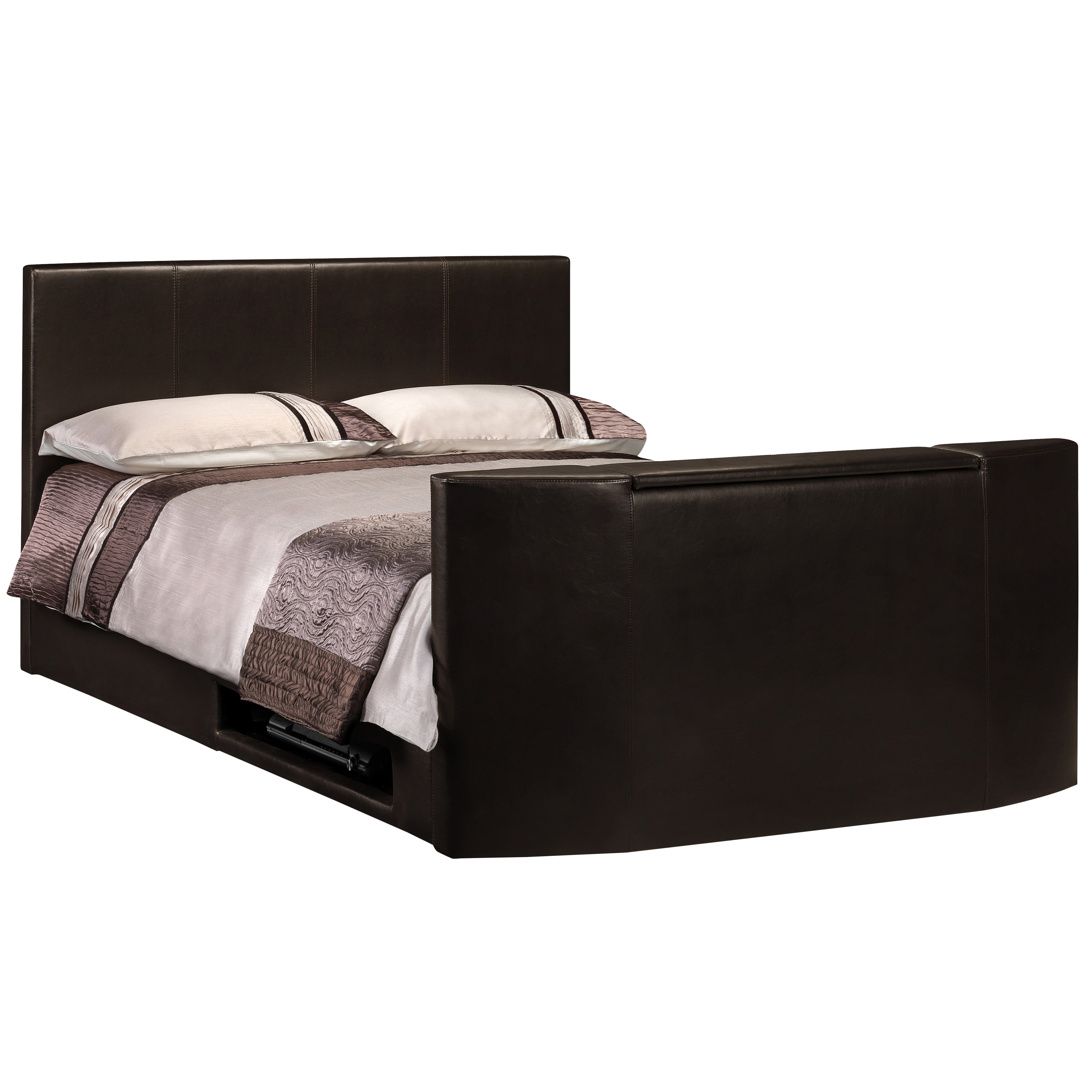 Dark Brown Faux Leather Tv Bed Frame Bedstead Double Kingsize 4ft6 Dark Brown Faux Leather Tv Bed Frame Bedstead