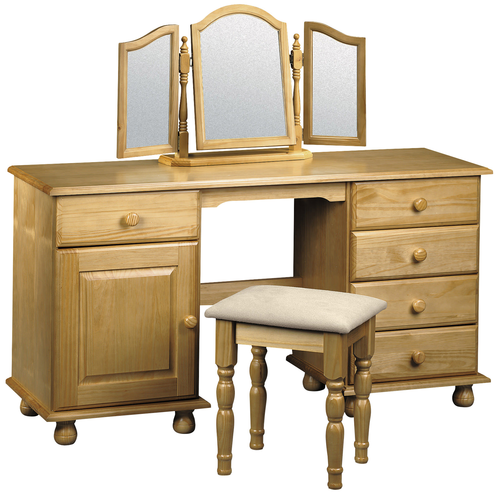 Solid Pine Finish 5 Drawer 1 Door Dressing Table Desk Stool With Solid Pine Finish 5 Drawer 1 Door Dressing