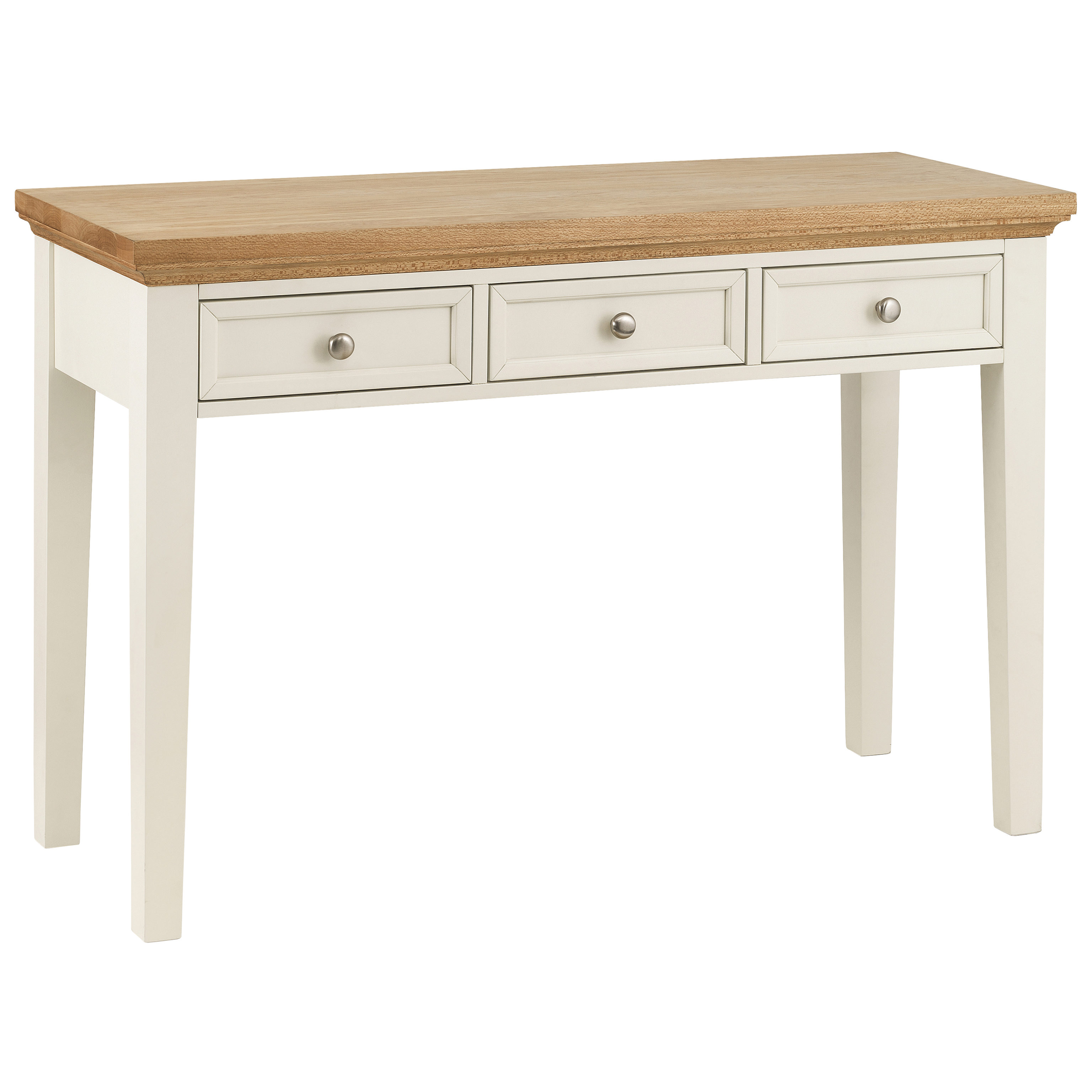 Stone White Finish Oak 3 Drawer Dressing Table Desk Stool With Description Stone White Painted Finish And Oak Dressing Table With A Chunky Solid Wood Top Tapered Legs Fabric Padded Seat