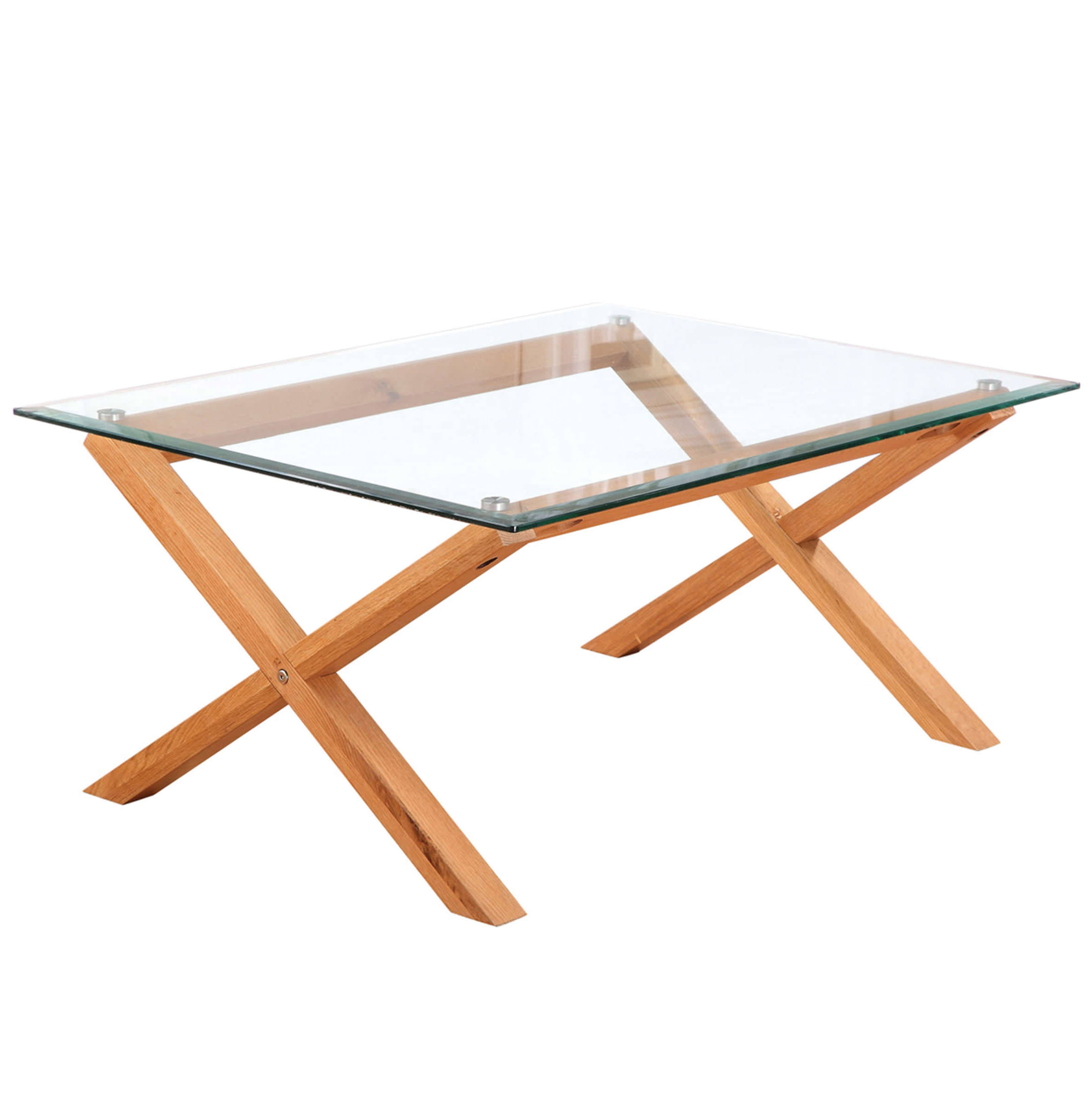 Solid Oak Glass Wood Rectangle Coffee Table Description Solid Oak And Glass Coffee Table With A Bevelled Edge Top Metal Disc Fastening This Rectangle Shape Has Crossed Leg