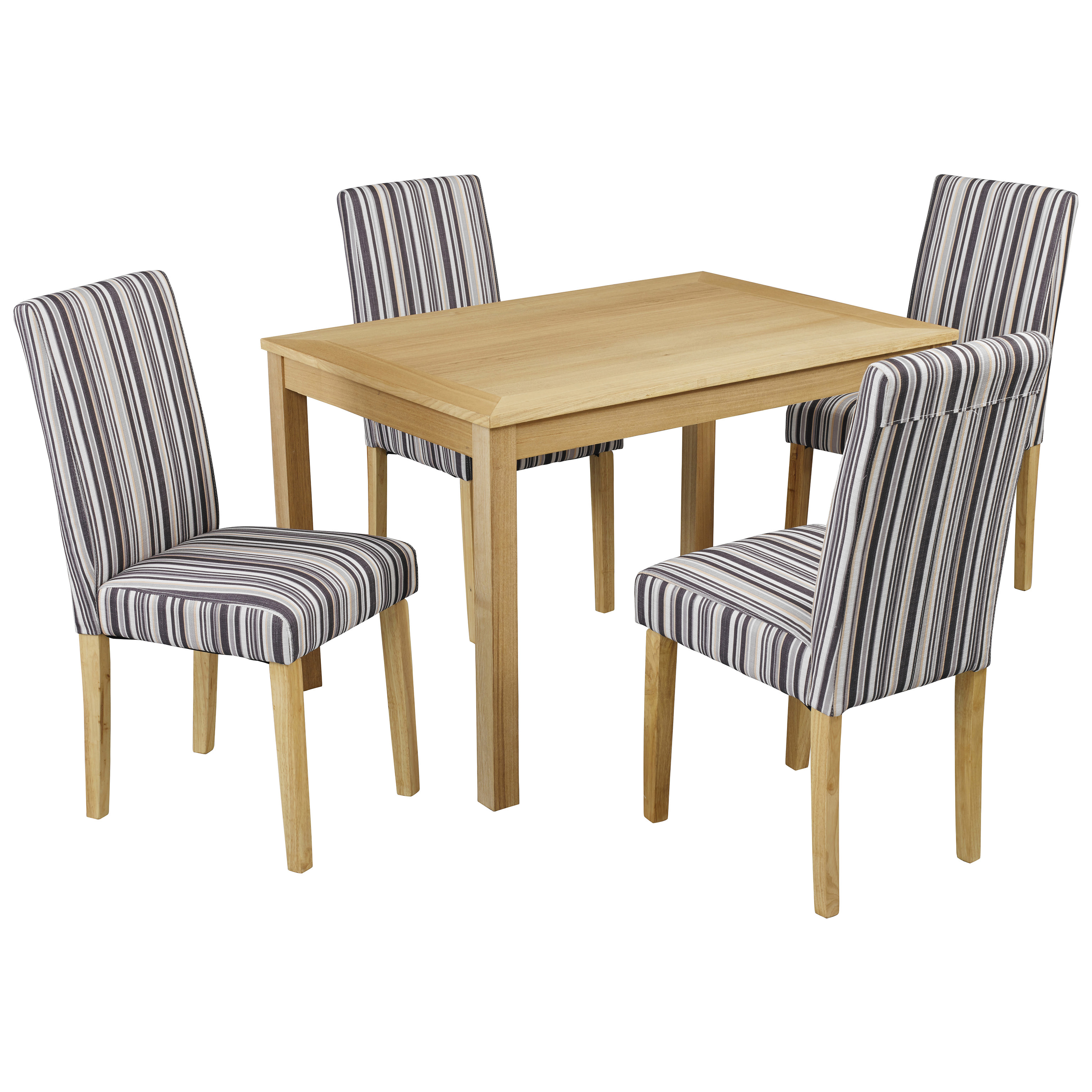 Oak Finish Dining Table And Chair Set With 4 Grey Striped Fabric Seats Ebay