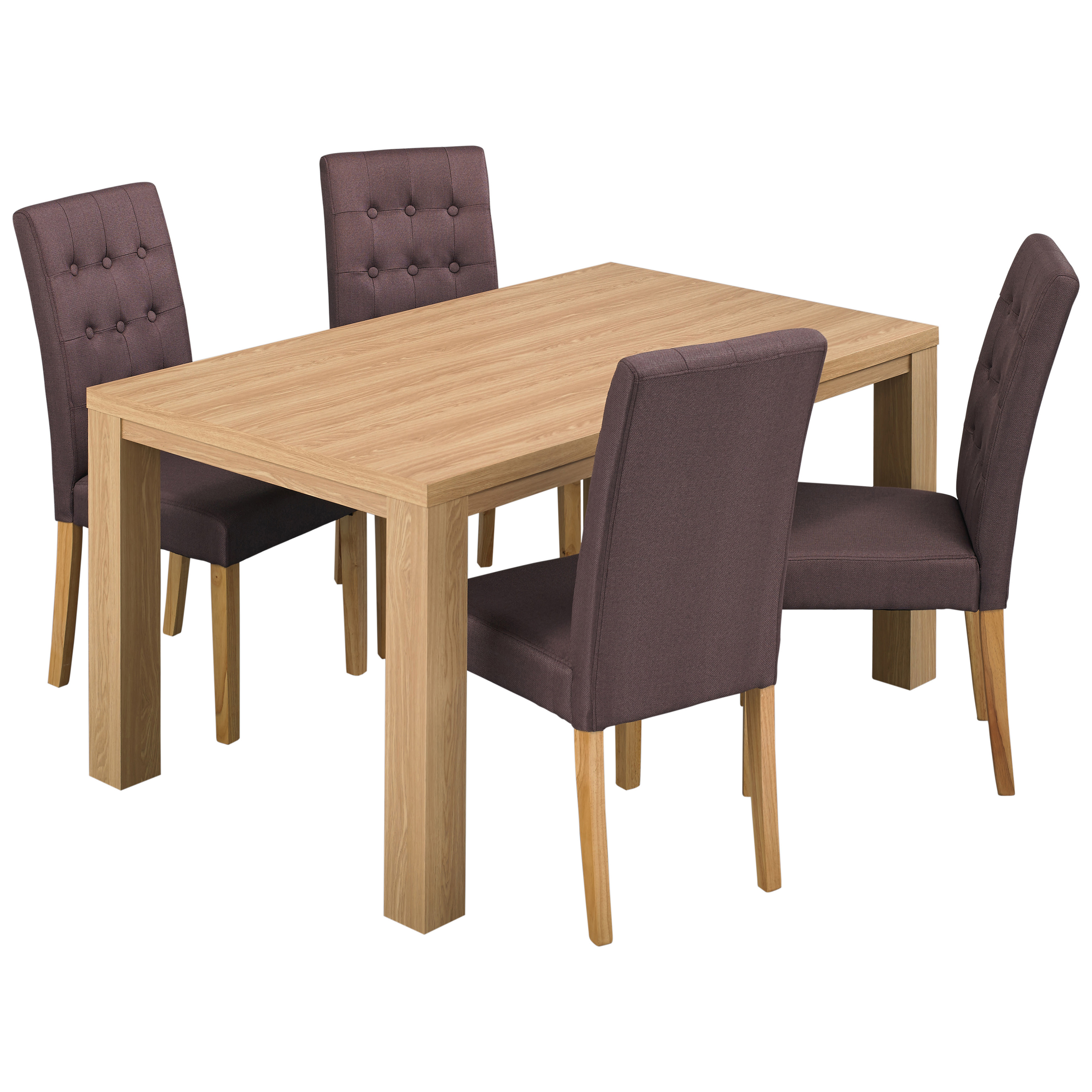 Oak Dining Table And Chair Set With 4 Fabric Seats Purple Beige