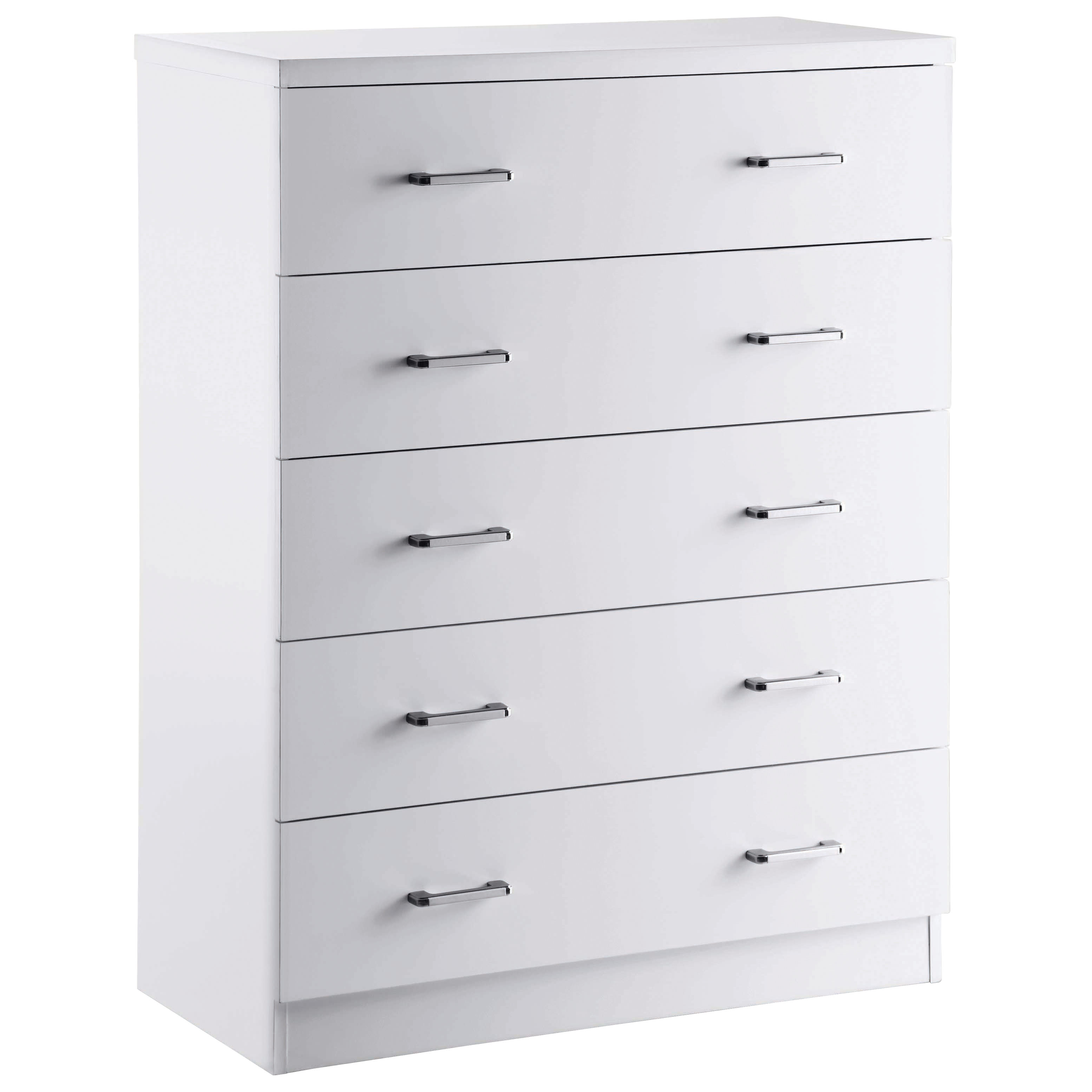 High Gloss Finish Bedroom Tall Narrow Chest Of 5 Drawers Black