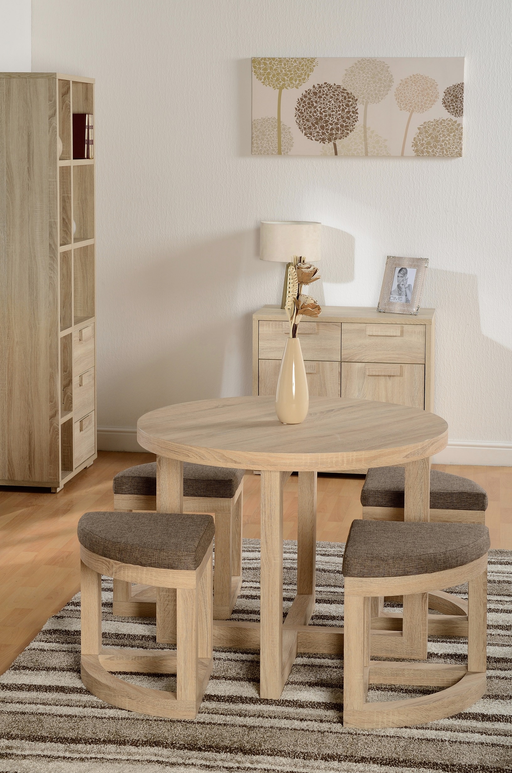 Sonoma Oak Veneer Round Stowaway Dining Table and Chair 