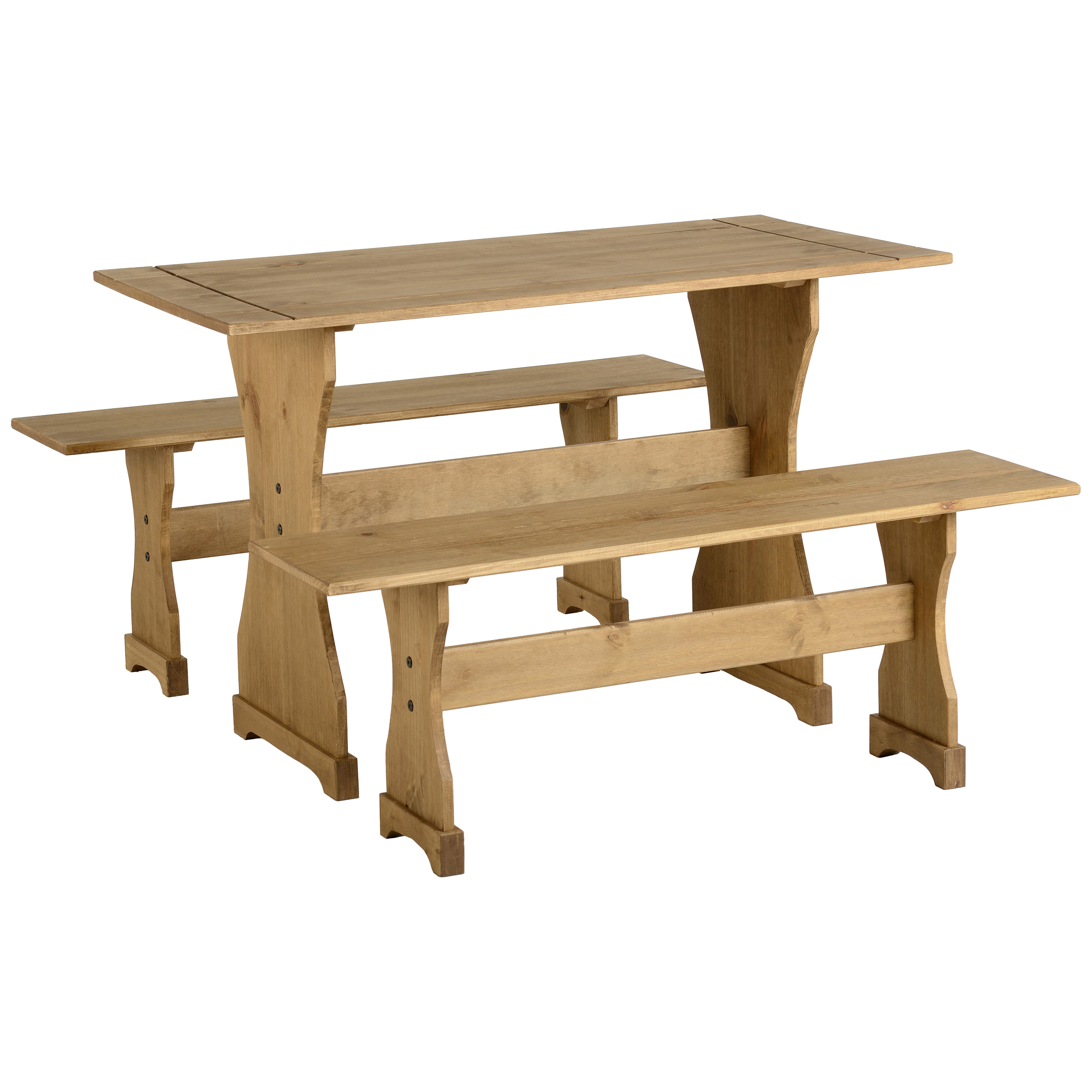 Distressed Waxed Pine Finish Dining Table And Bench Set Ebay