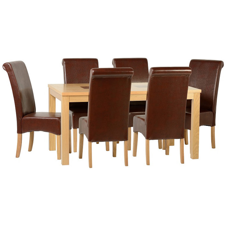 Oak Dining Table And Chair Set With 6 Leather Seats Cream Black Oak Dining Table And Chair Set With 6