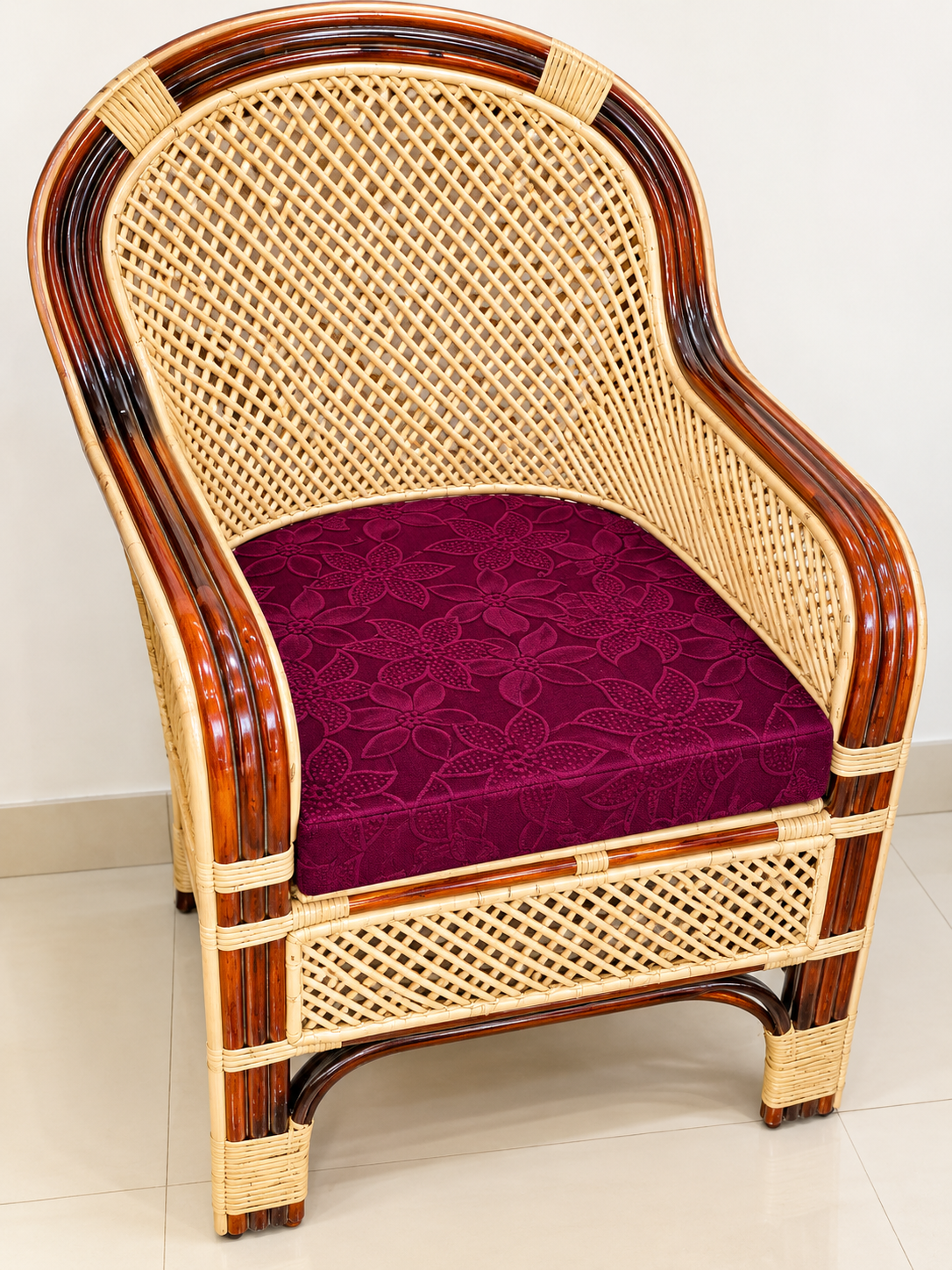 Regal Two-Tone Diamond Weave Cane Armchair
