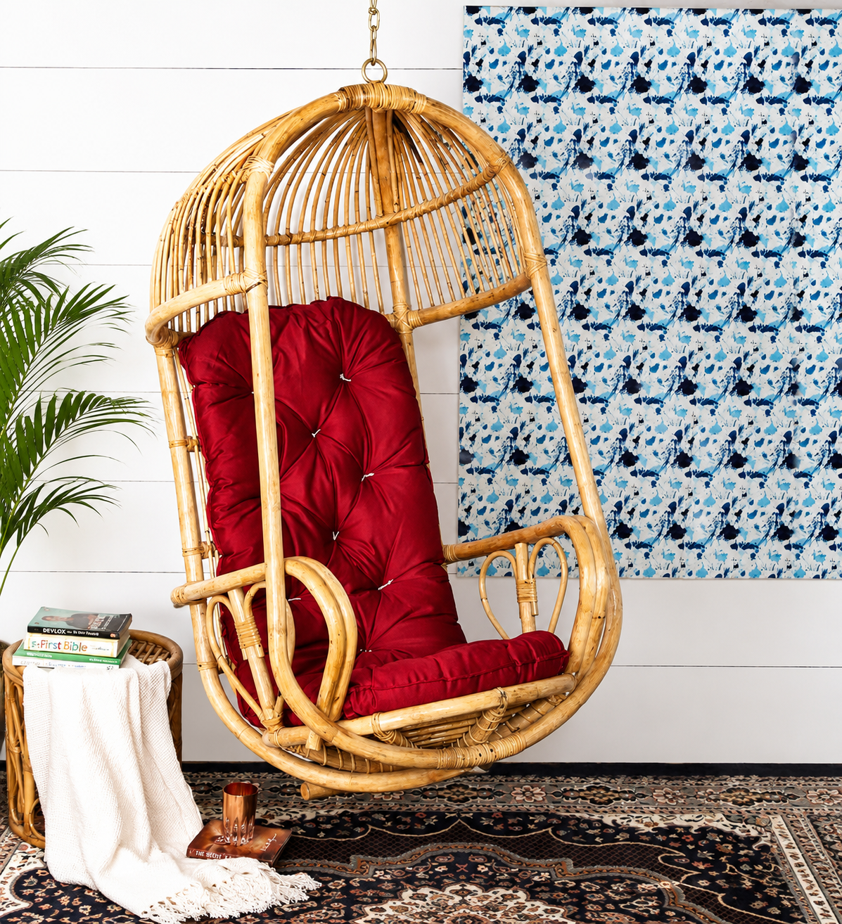 Crimson Canopy Natural Cane Hanging Swing