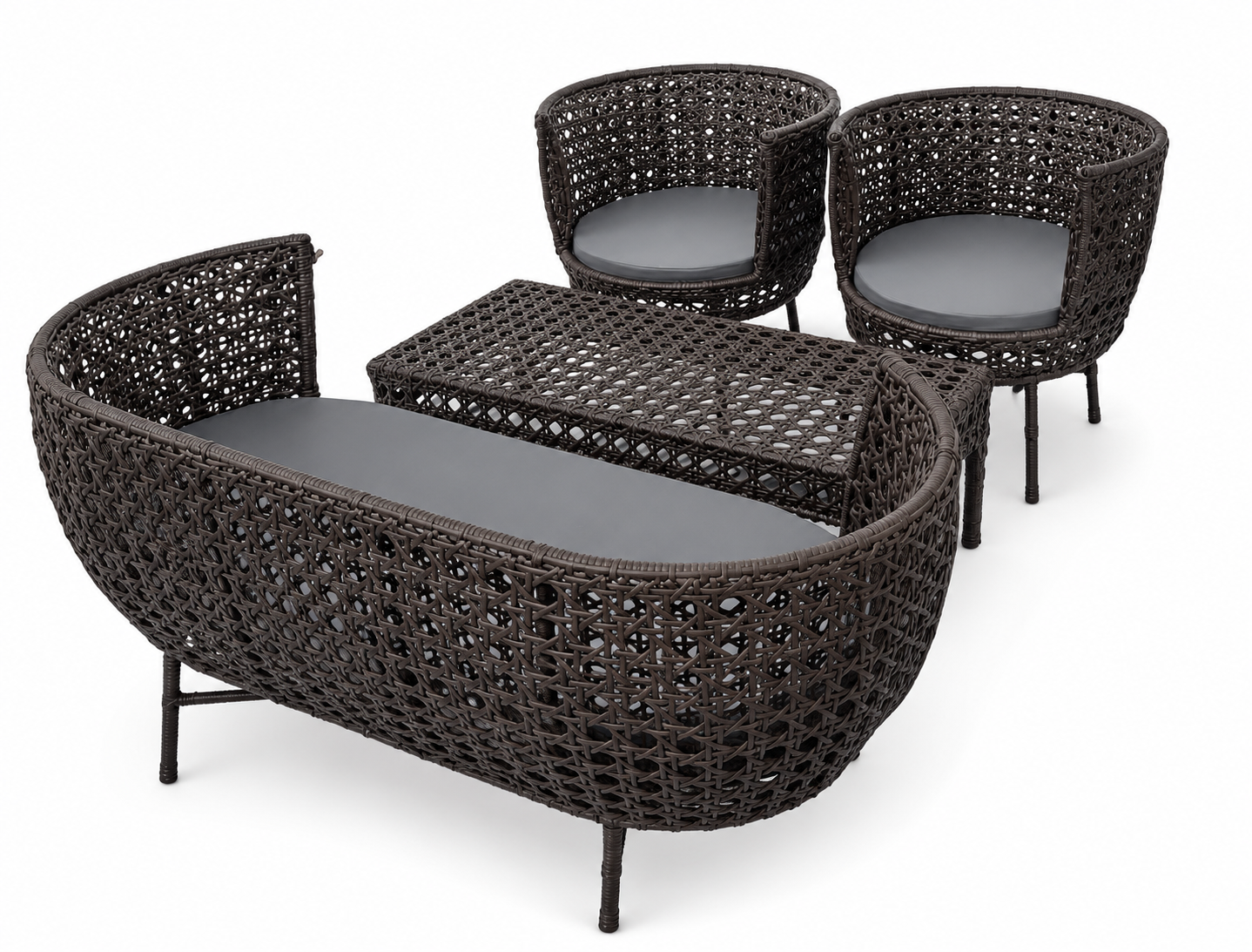 Espresso Interlocking Wicker Lounge Set (4-Piece)
