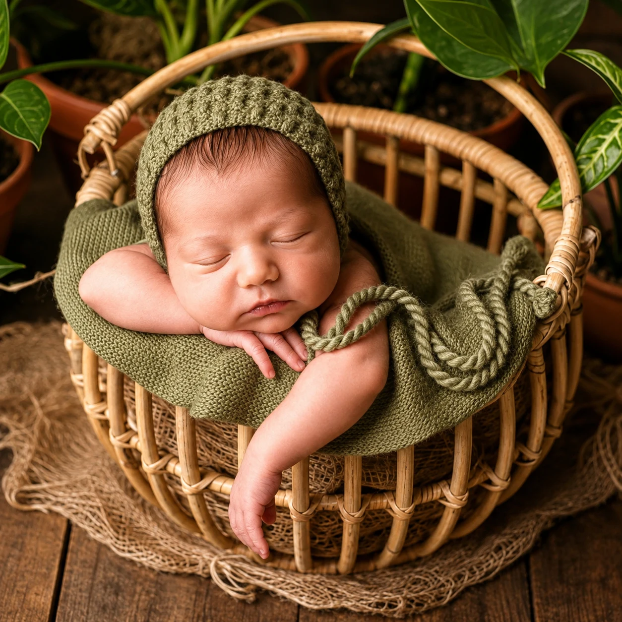 Premium Handmade Cane Baby Photography Basket
