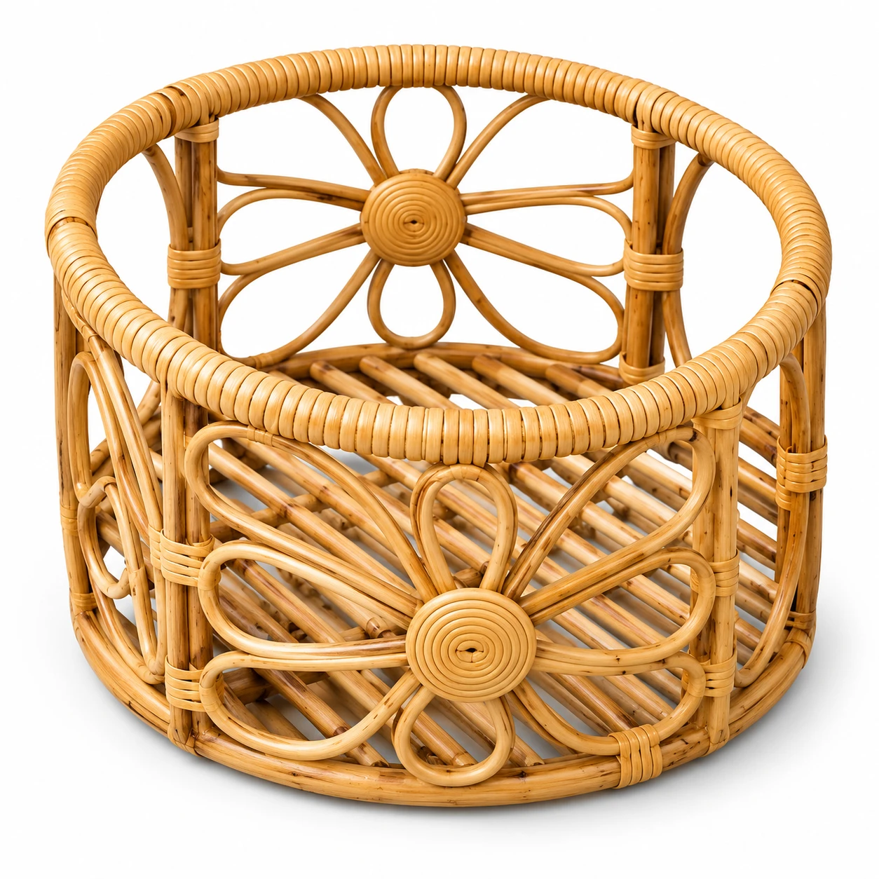 Floral Round Cane Baby Basket Prop